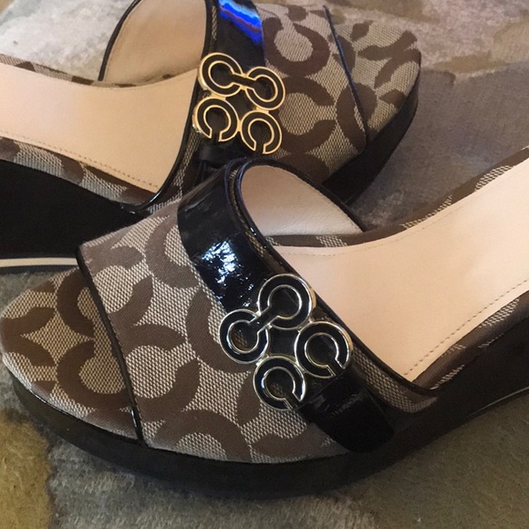 Coach Patent Leather Logo Wedge Sandals - Picture 5 of 5